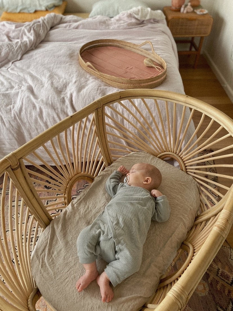 Baby Changing Basket  | Raja Homewares | Natural Rattan Basket with Clay Mattress