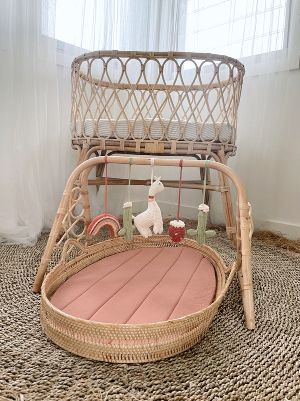 Play in Peru Baby Play Gym | Raja Homewares | Rattan Play Gym with Hand Crochet Toys