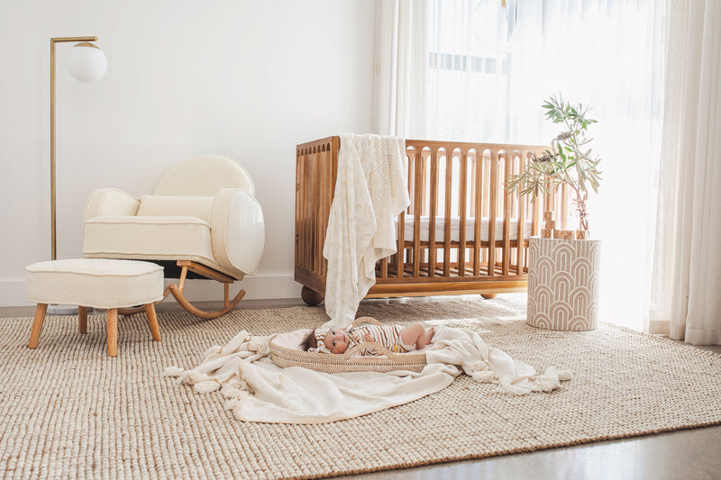 Baby Changing Basket | Raja Homewares | White Rattan Basket with White Mattress